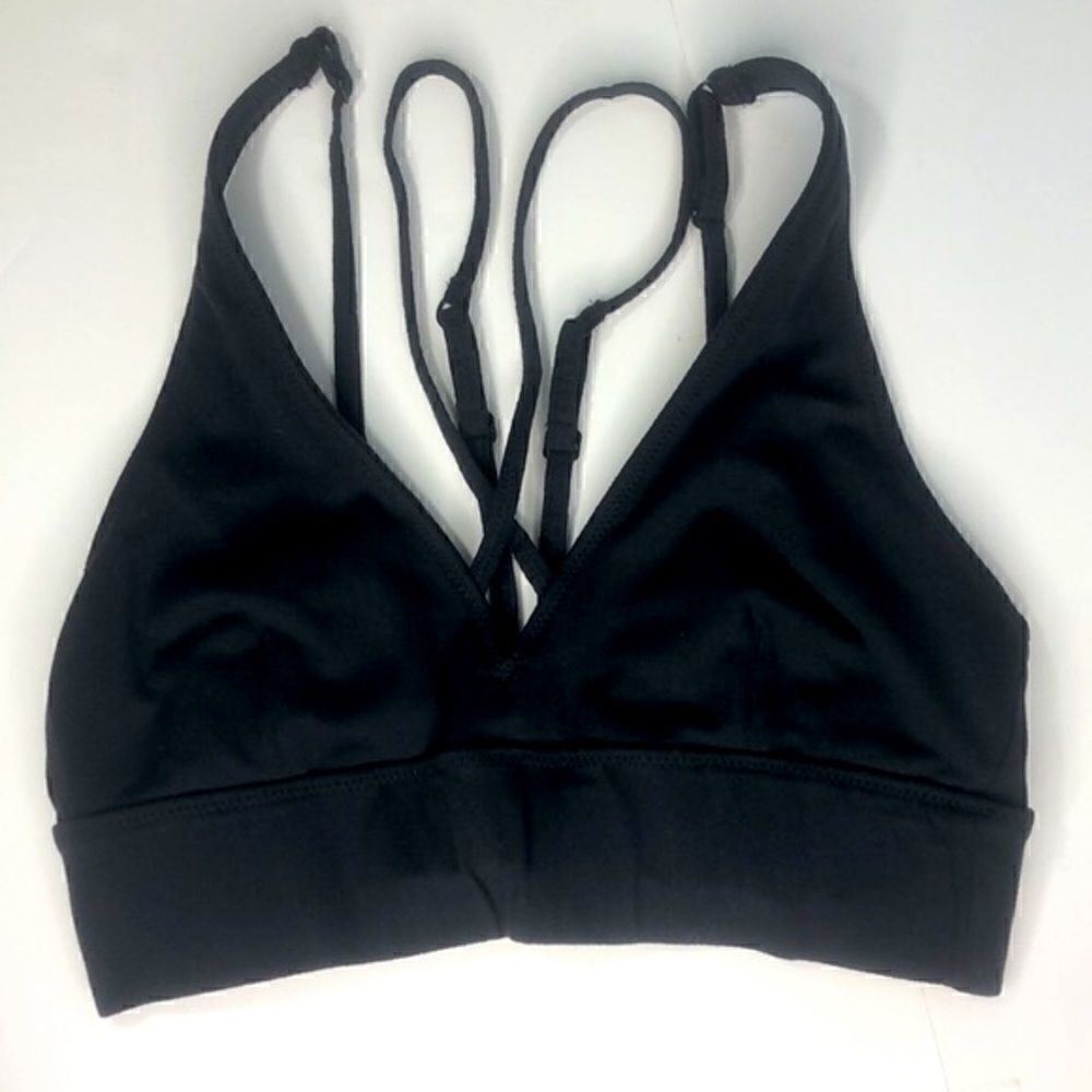 NEW BALANCE Black Strappy Double Strap Black Sports Workout Bra Athletic Top